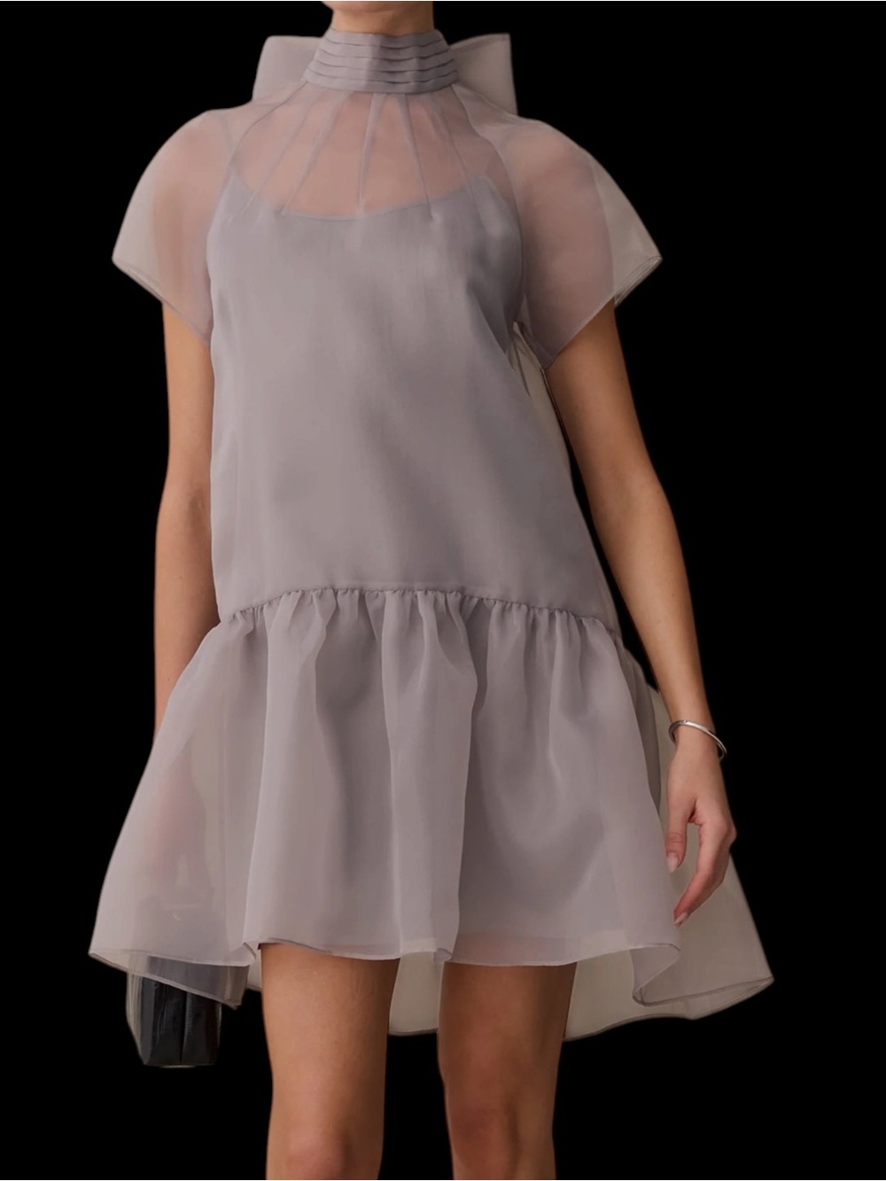 Few Moda o.p.t. Joni Mini Dress Organza Stone Grey Sheer Overlay NWT